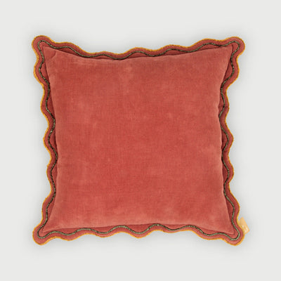 Aurora Scallop Carmine Embroidered Cushion Cover