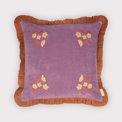 Sienna Lavender Embroidered Velvet Cushion Cover