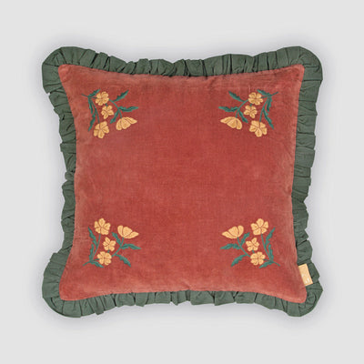 Sienna Carmine Embroidered Velvet Cushion Cover