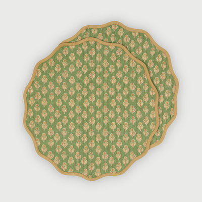 Viola Scallop Forest Green Quilted Round Table Mats-Set of 2
