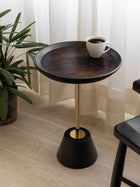 Wood Top Drink Table - Black marble Base