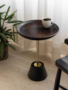 Wood Top Drink Table - Black marble Base