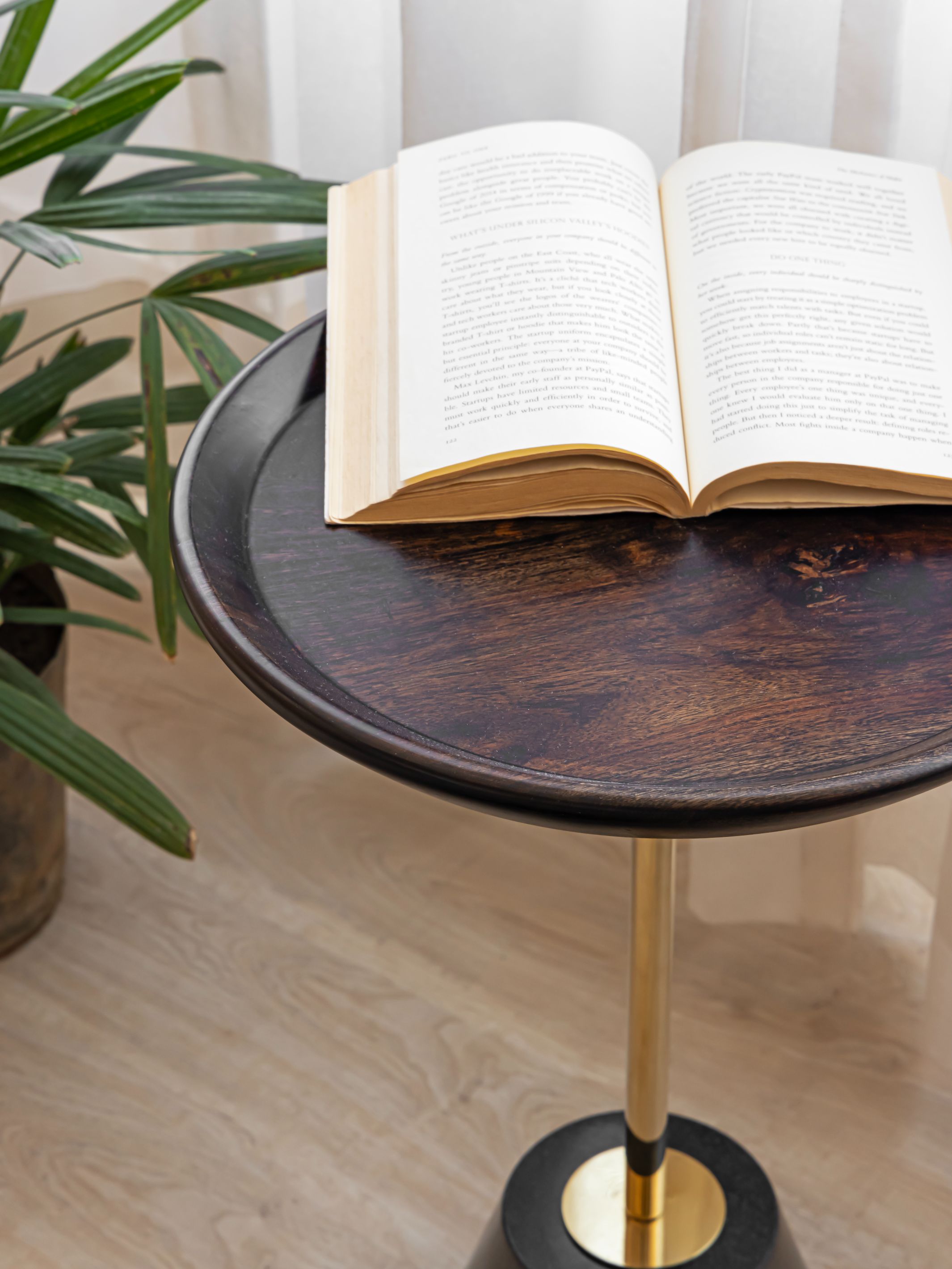 Wood Top Drink Table - Black marble Base