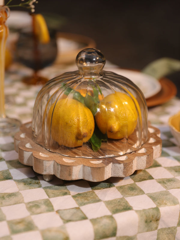Aster Glass Cloche with Wooden Base