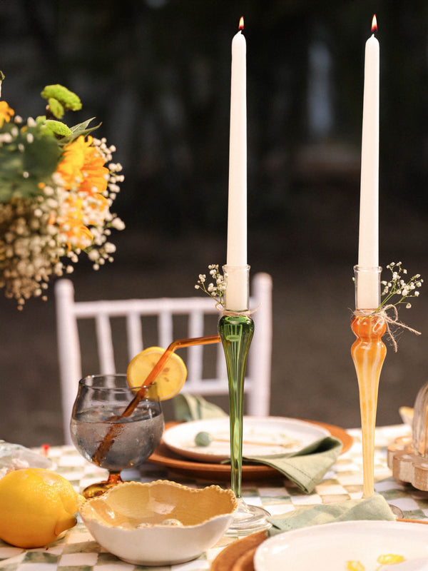 Taper candle holder - Elegant vintage Handblown glass