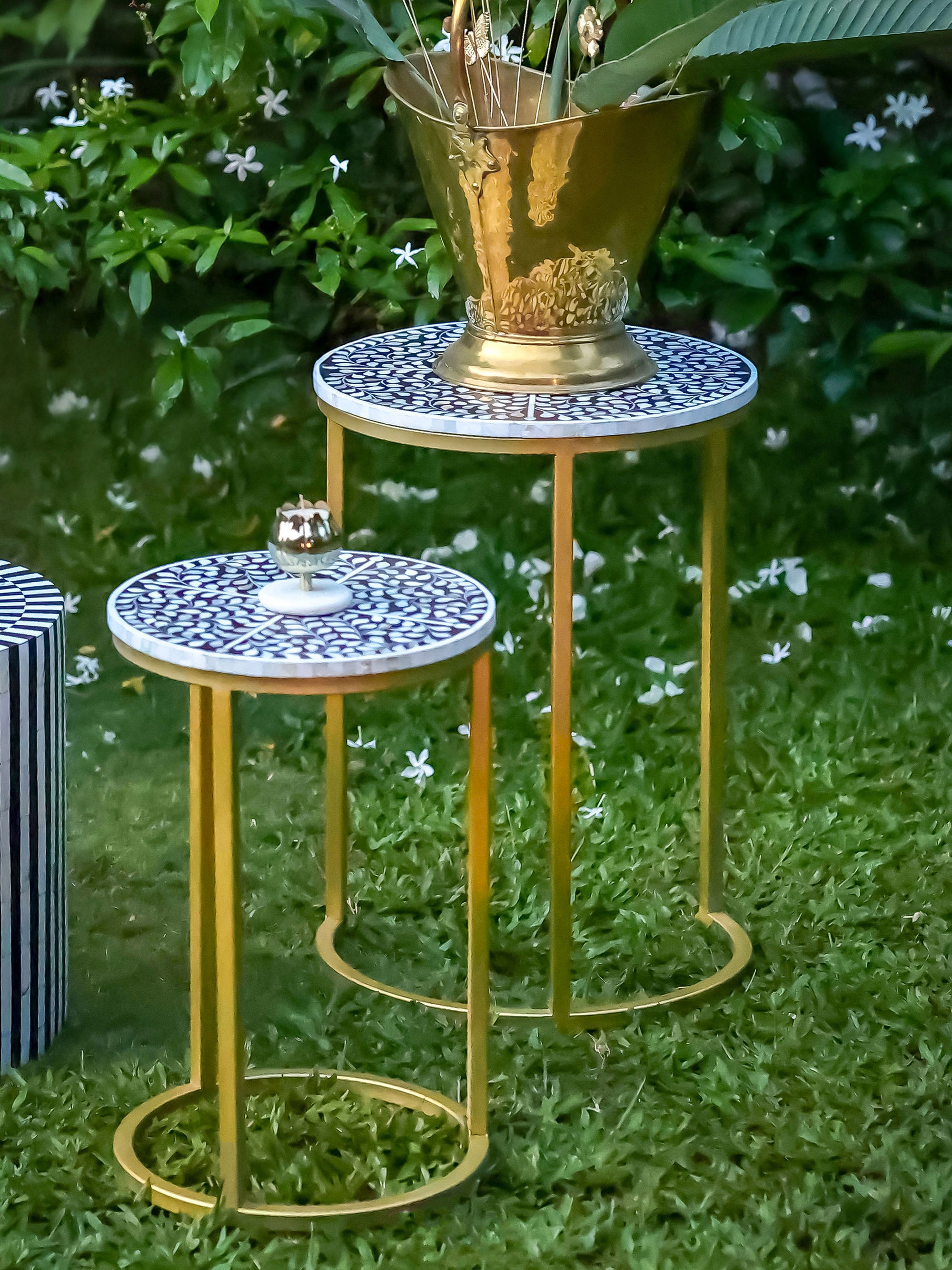 Handcrafted Inlay Nesting Table Set of 2-  Cleo