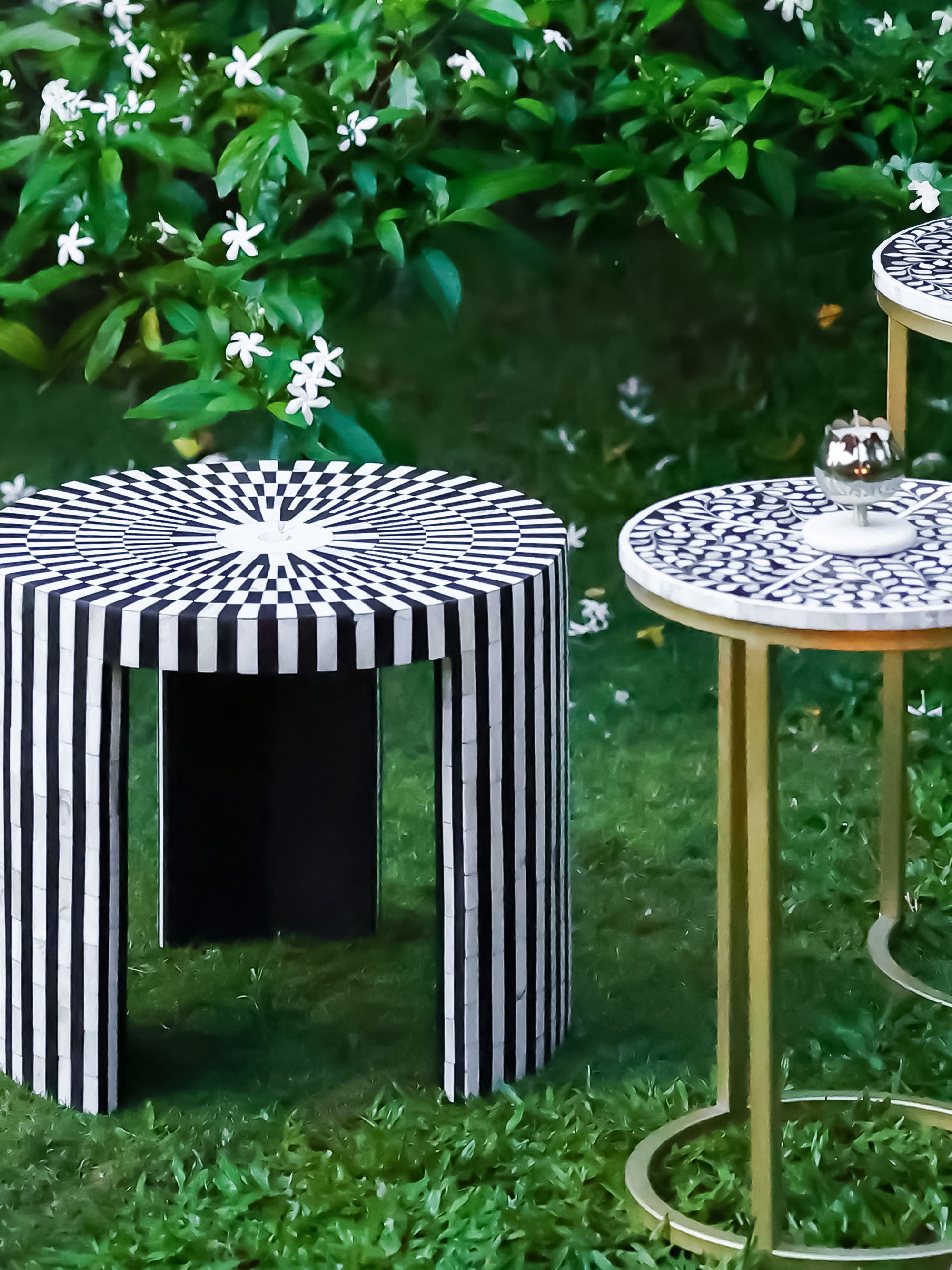 Handmade Inlay Side Table- Waterfall