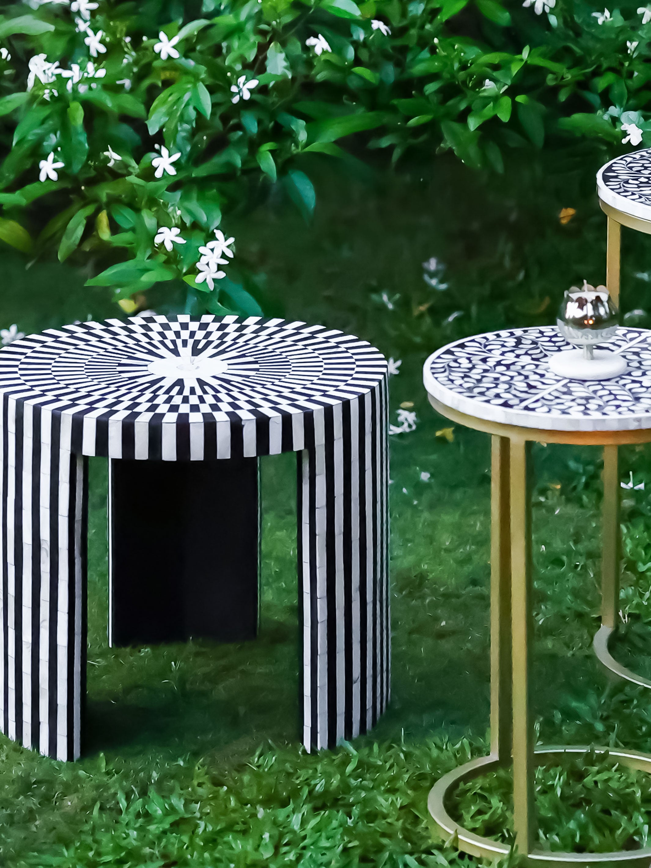 Handmade Inlay Side Table- Waterfall