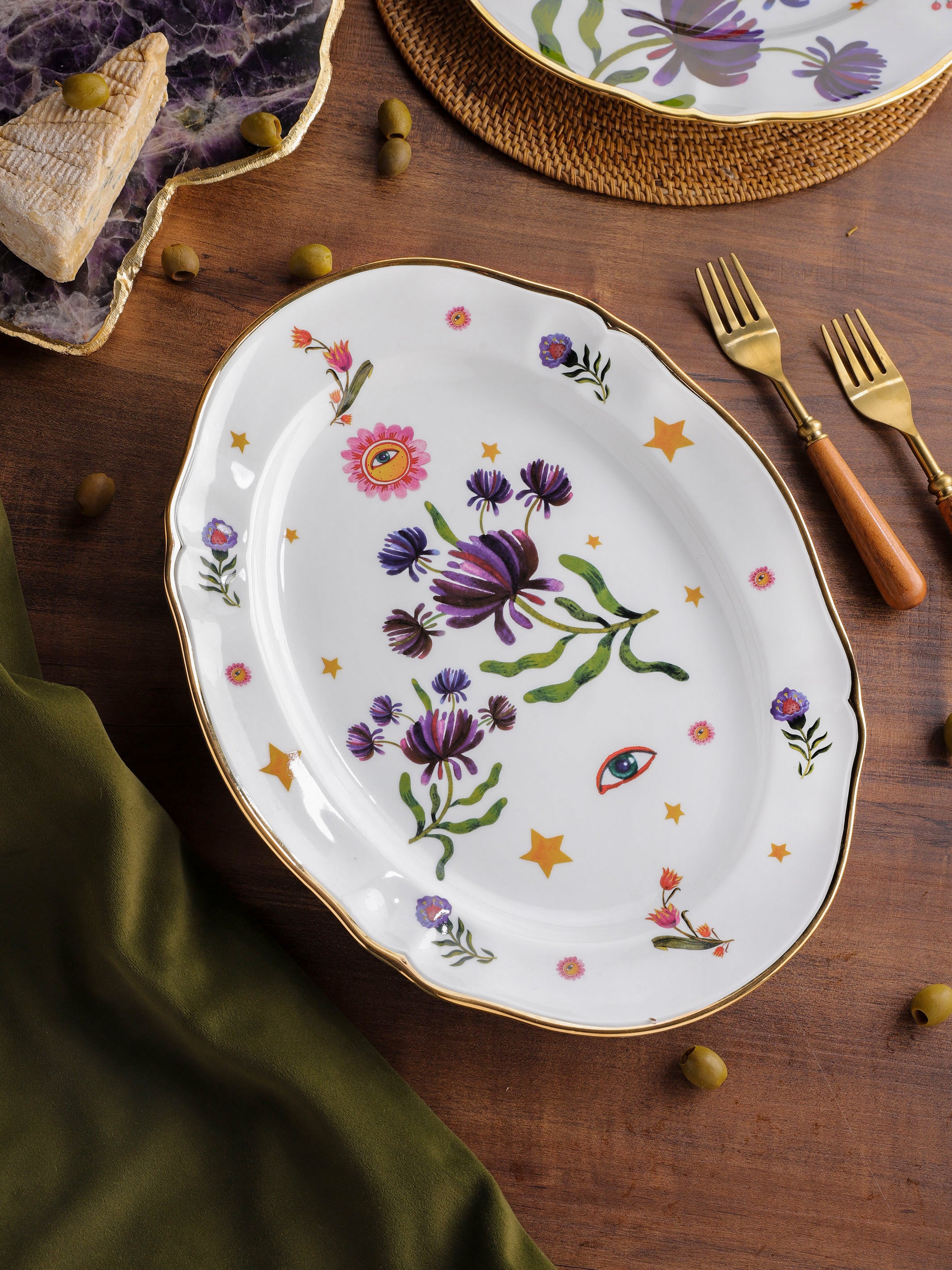 Floral Decal Oval Platter