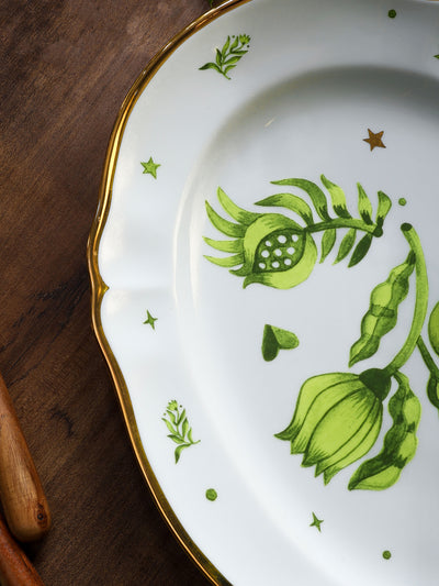 Floral Decal Oval Platter Verde