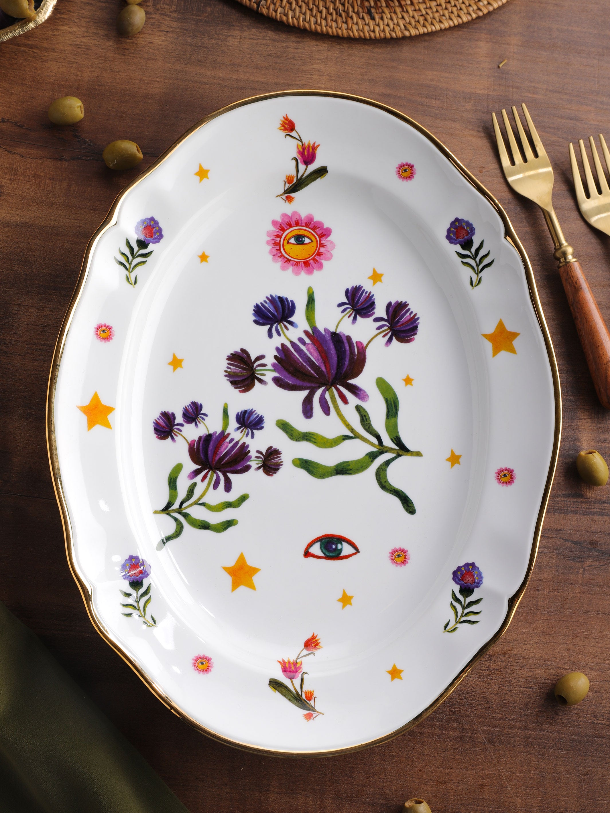 Floral Decal Oval Platter