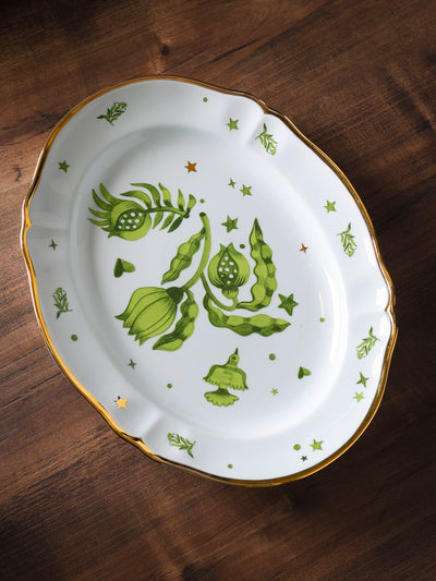 Floral Decal Oval Platter Verde