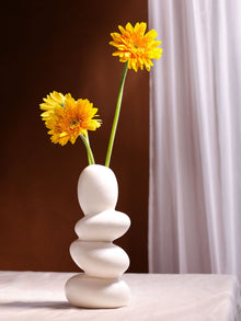 Glimpse Homes Pebble Vase | Ceramic Flower Vase | 11 inch | Whitestone | Ivory