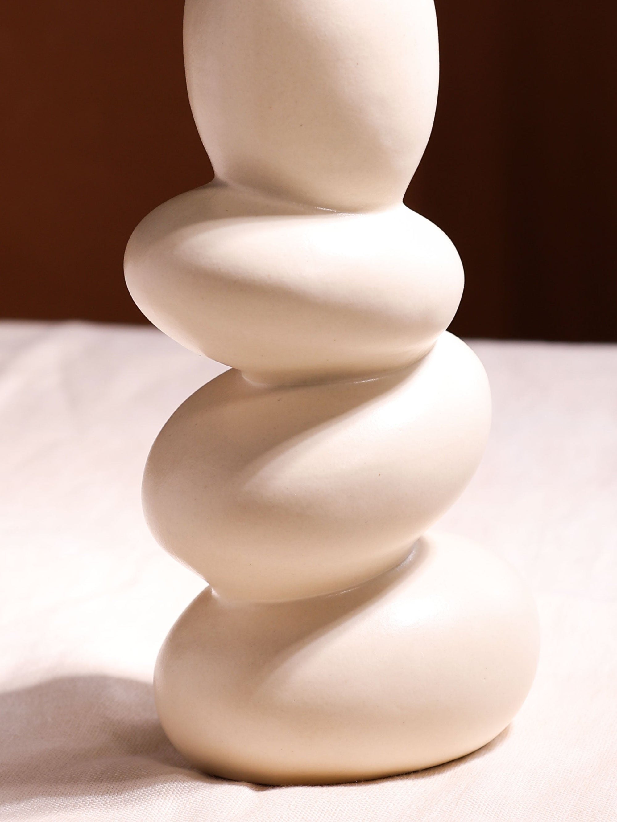 Glimpse Homes Pebble Vase | Ceramic Flower Vase | 11 inch | Whitestone | Ivory