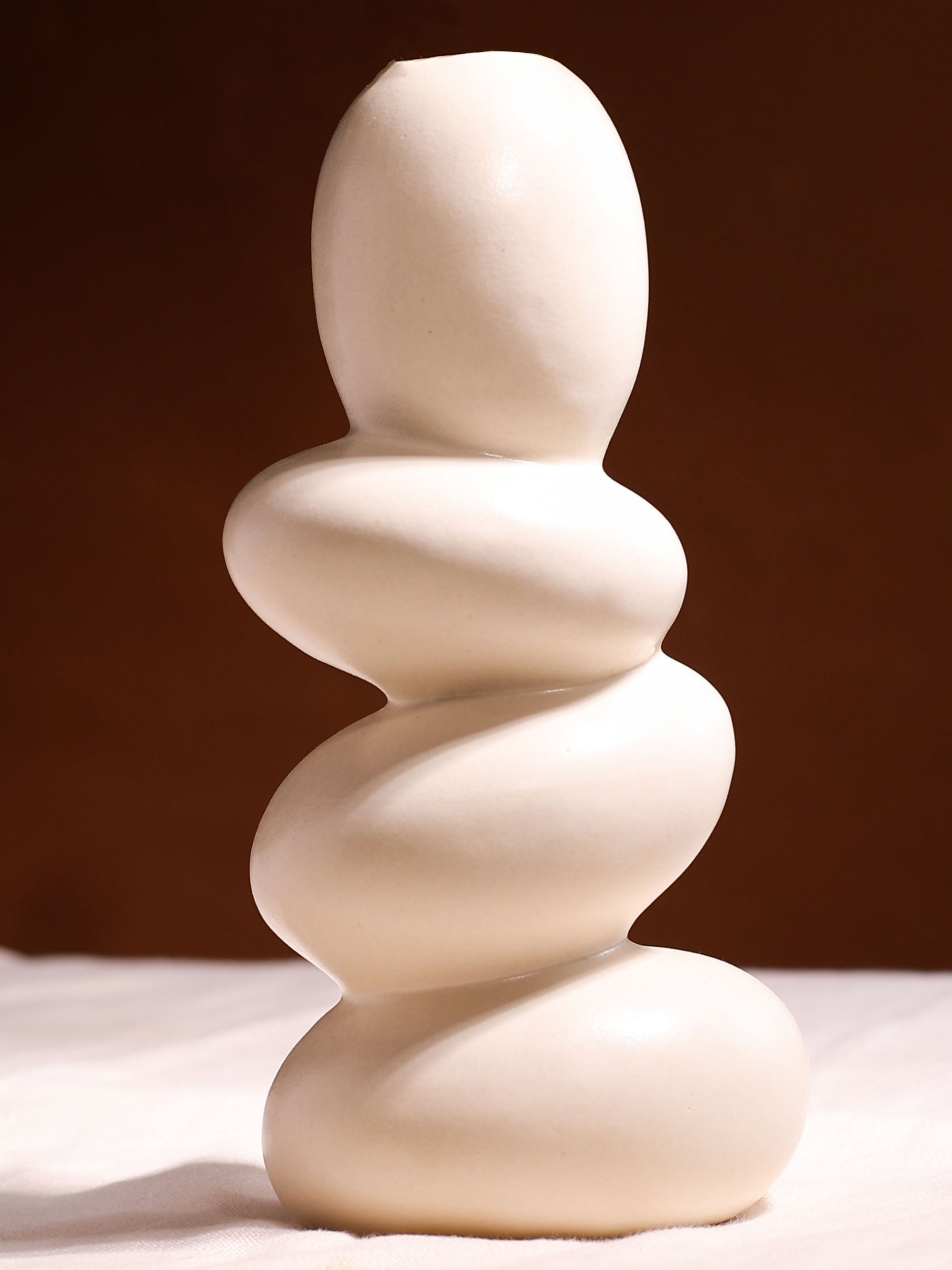 Glimpse Homes Pebble Vase | Ceramic Flower Vase | 11 inch | Whitestone | Ivory