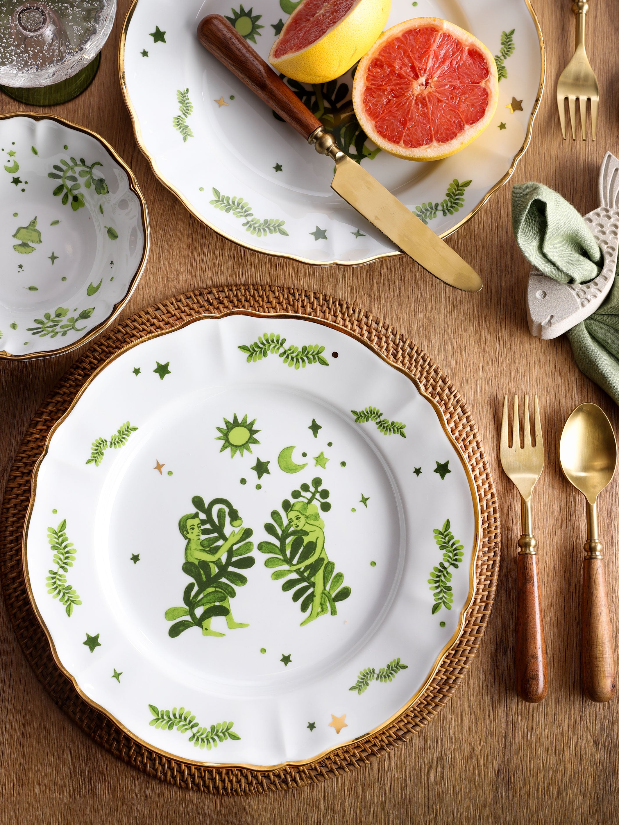 Floral Decal Verde Dinner Plate