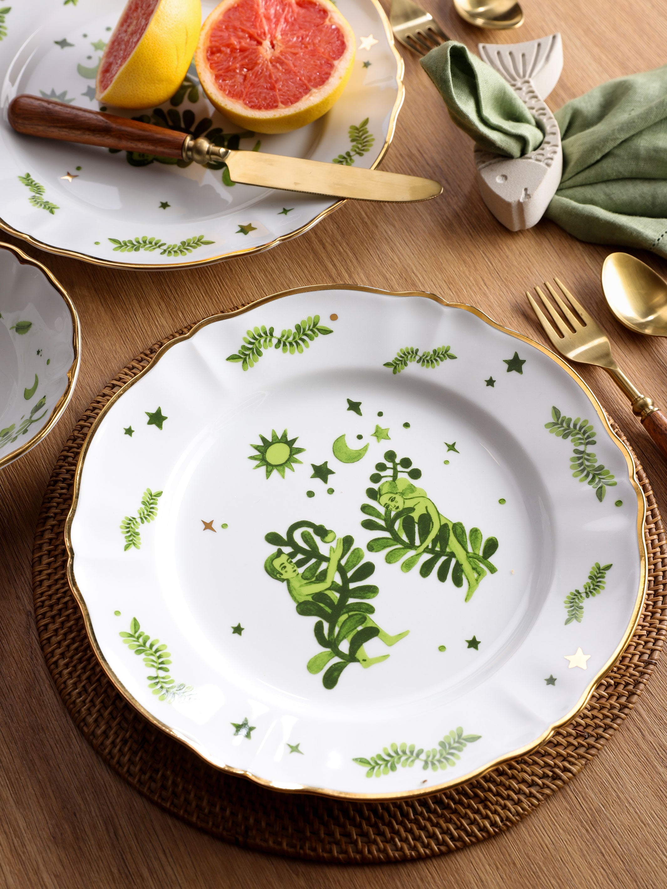 Floral Decal Verde Dinner Plate