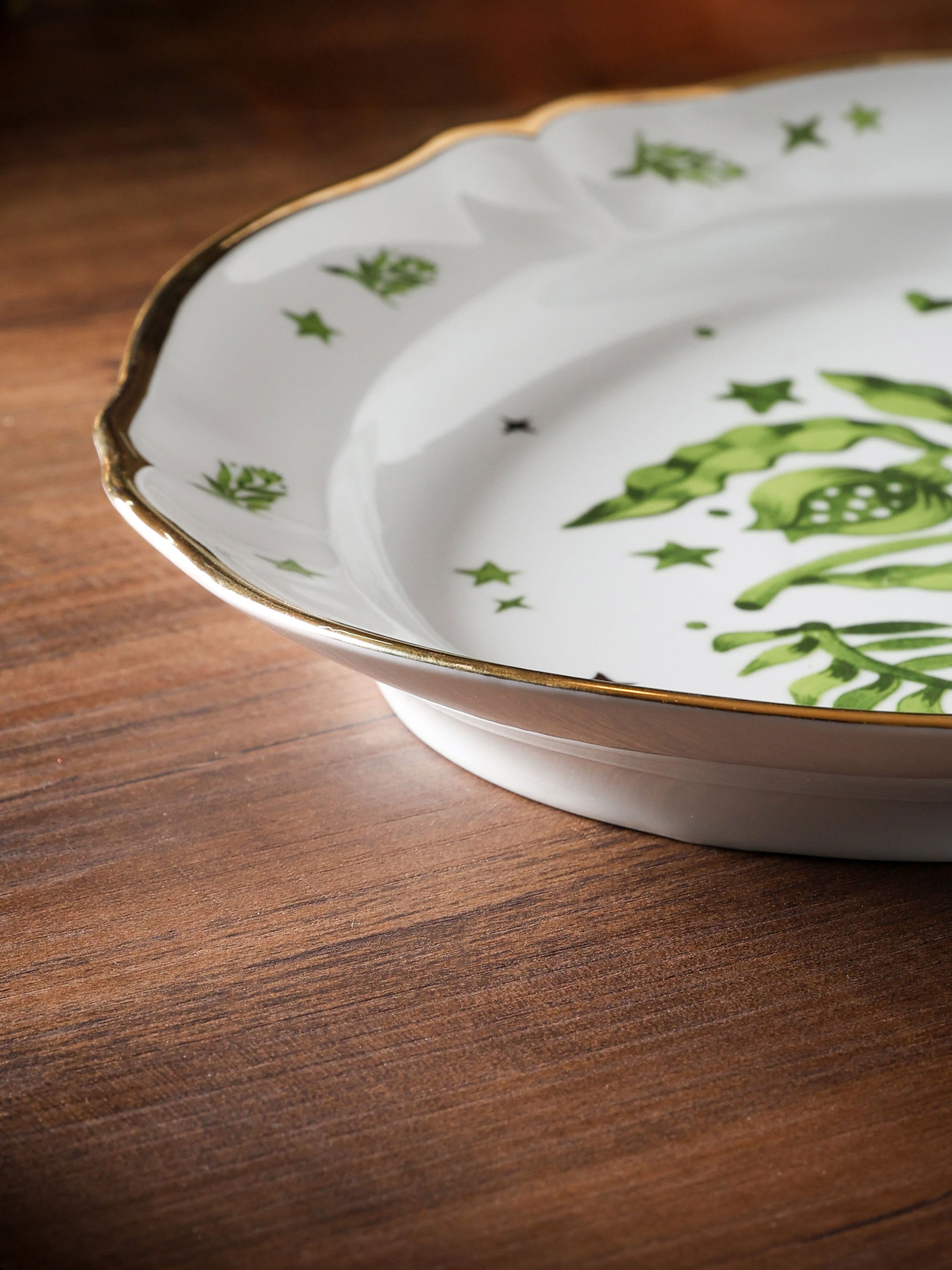 Floral Decal Oval Platter Verde