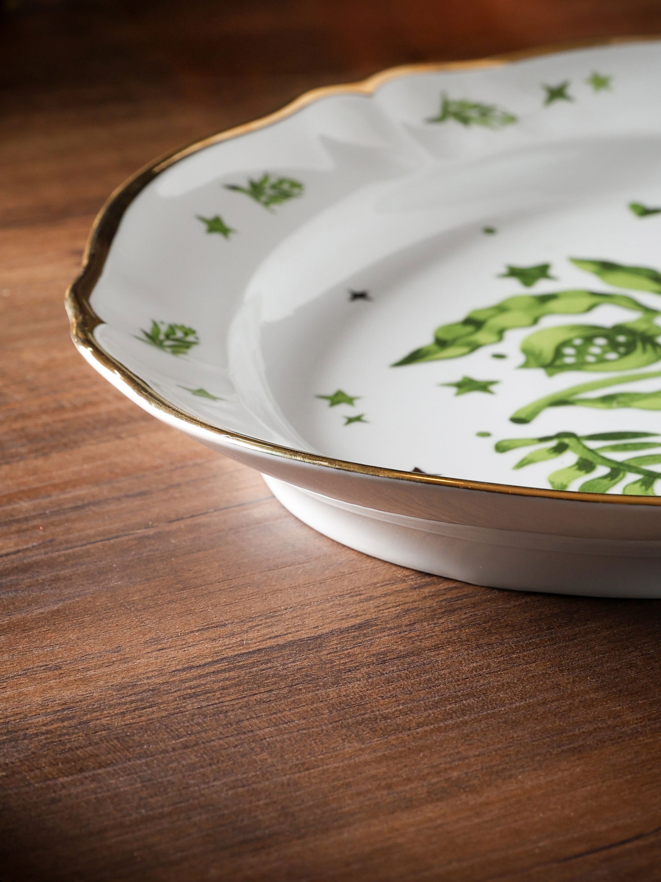 Floral Decal Oval Platter Verde