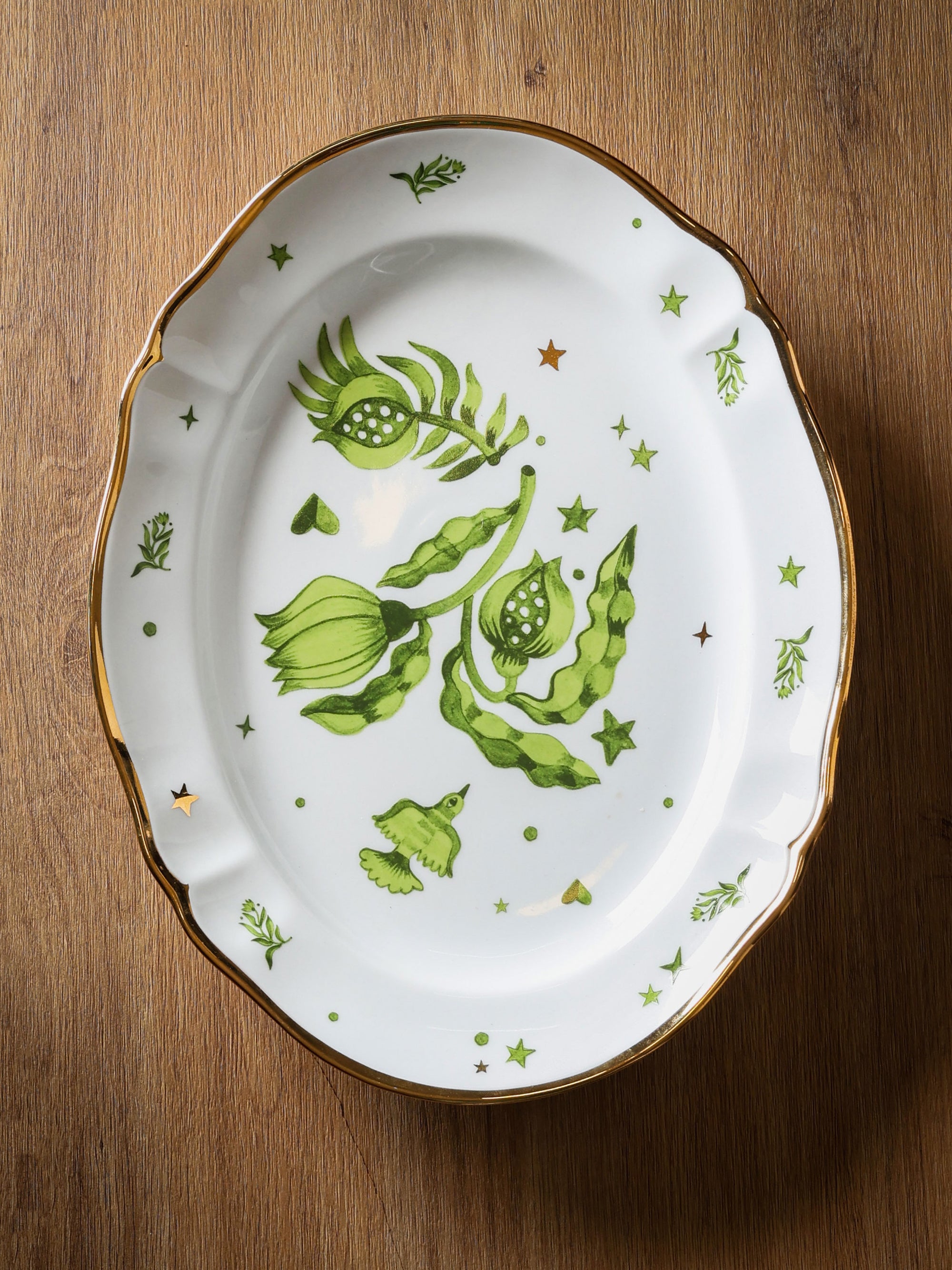 Floral Decal Oval Platter Verde