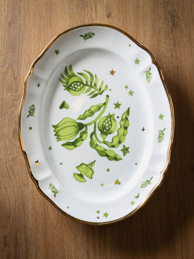 Floral Decal Oval Platter Verde