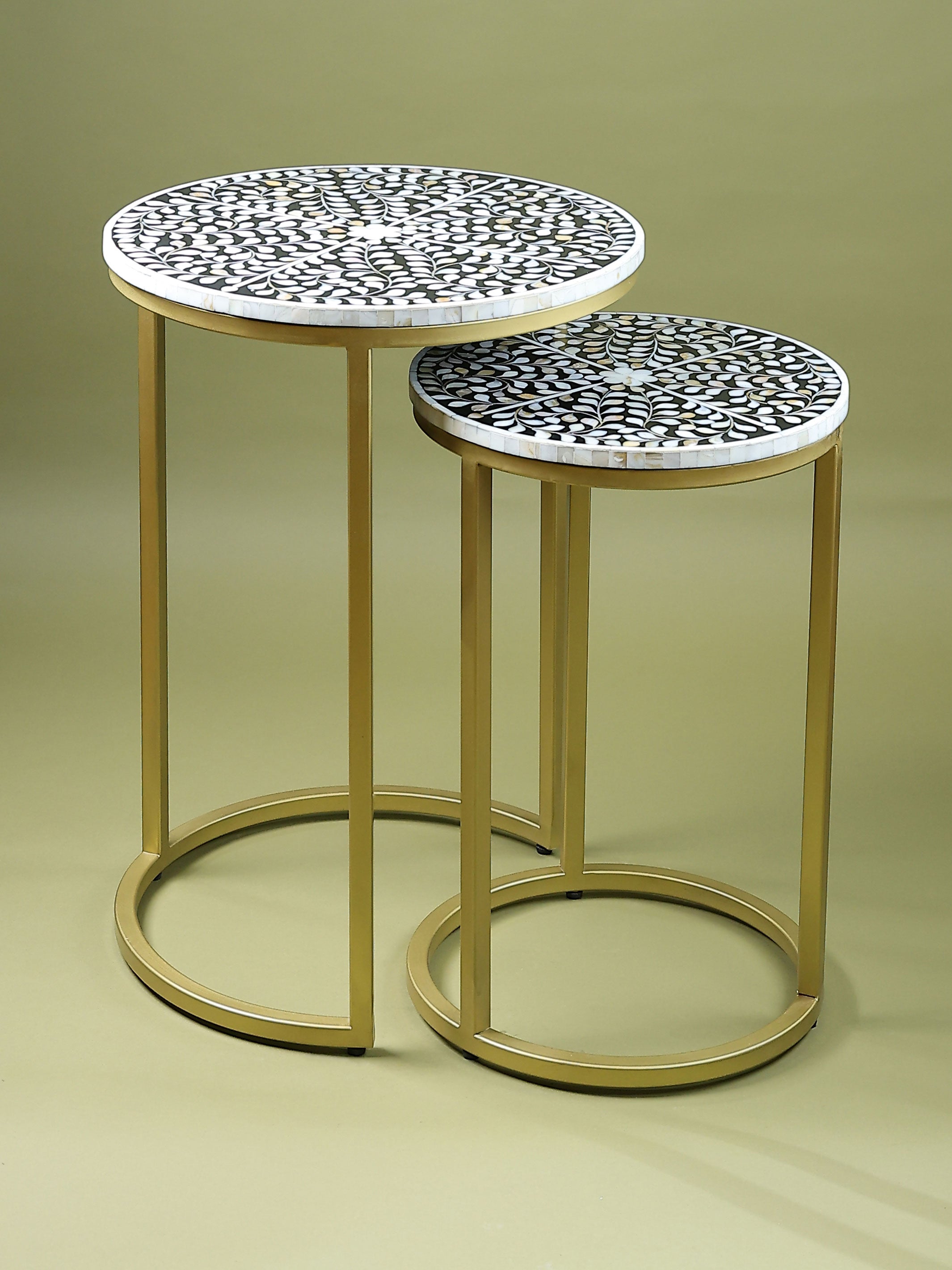 Handcrafted Inlay Nesting Table Set of 2-  Cleo