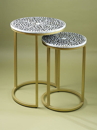 Handcrafted Inlay Nesting Table Set of 2-  Cleo