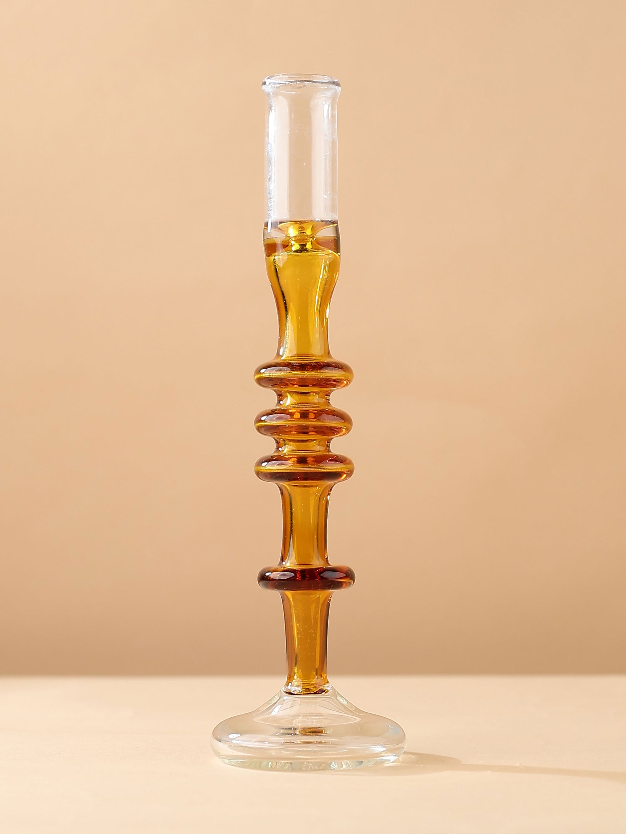Vintage glass Taper candle holder - Murano Style Amber Dream