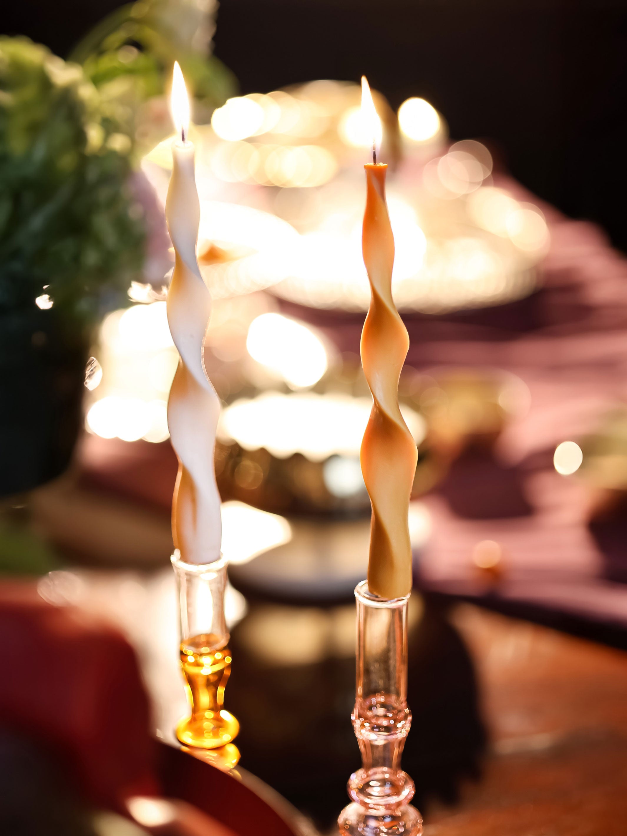 Vintage glass Taper candle holder - Murano Style Amber Dream