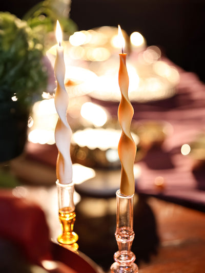 Vintage glass Taper candle holder - Murano Style Amber Dream