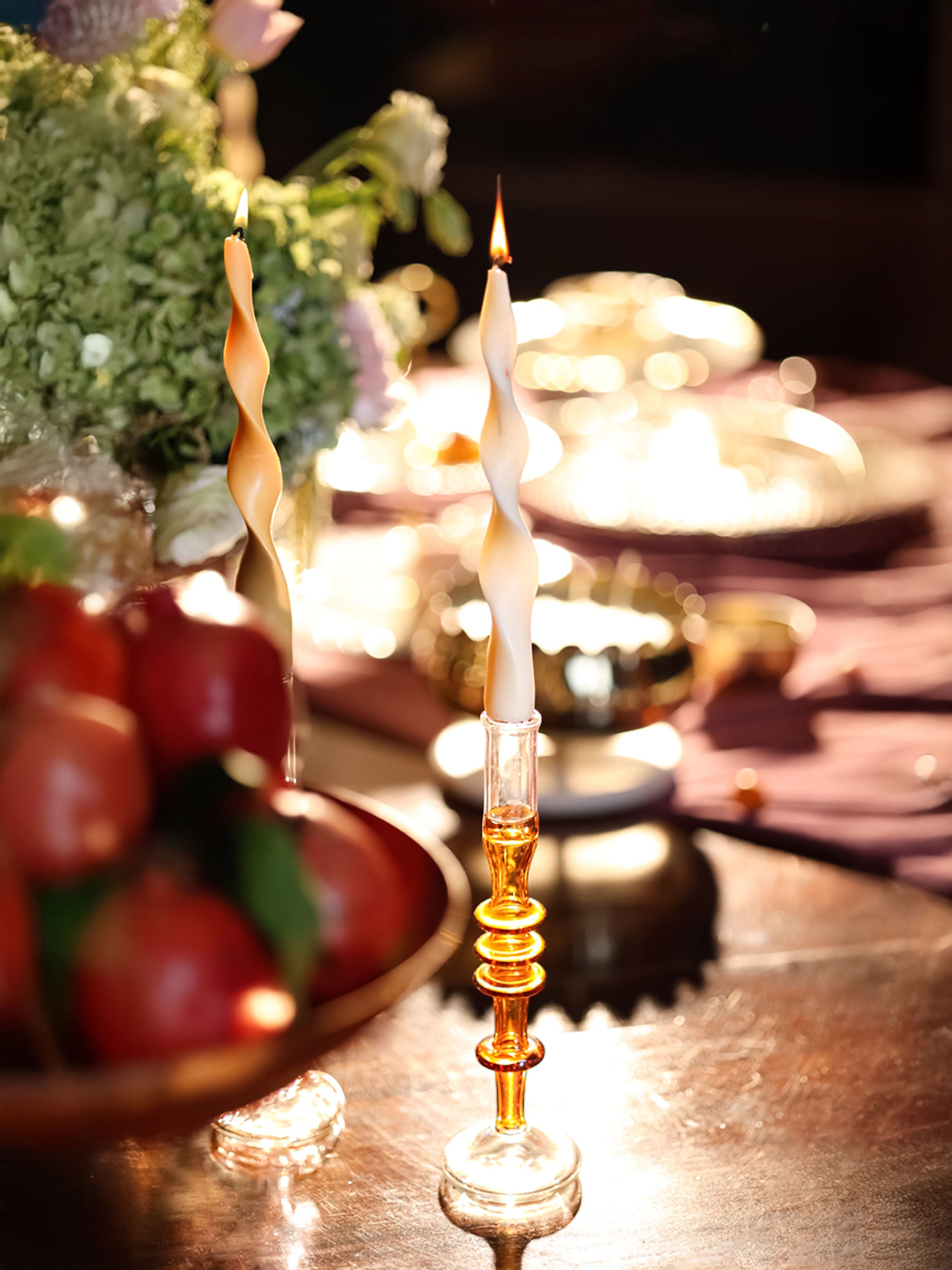 Vintage glass Taper candle holder - Murano Style Amber Dream