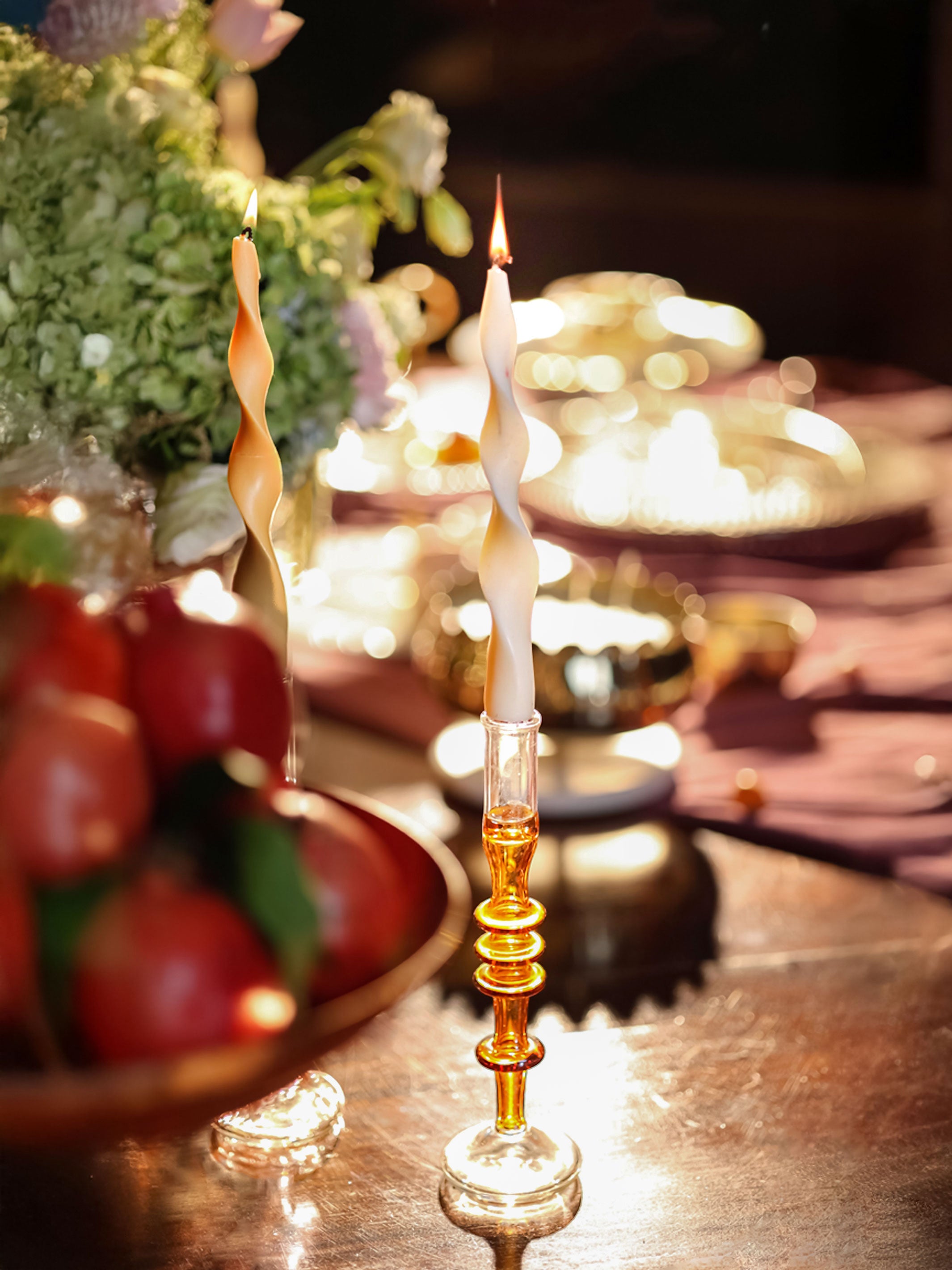 Vintage glass Taper candle holder - Murano Style Amber Dream