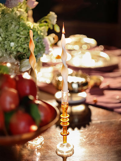 Vintage glass Taper candle holder - Murano Style Amber Dream
