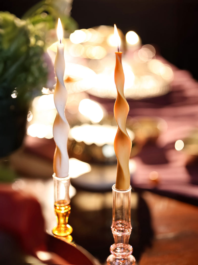 Vintage glass Taper candle holder - Murano Style Amber Dream