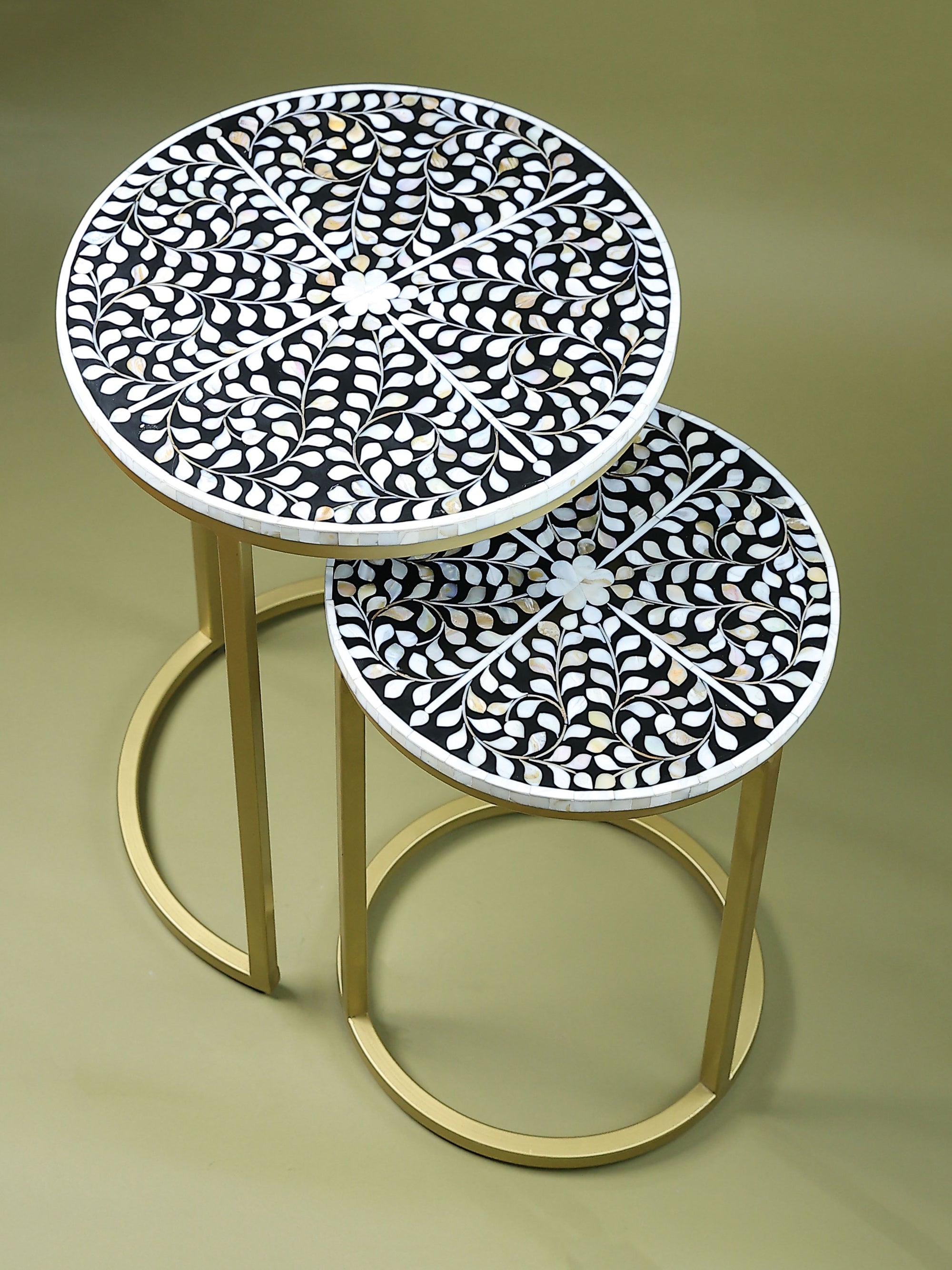 Handcrafted Inlay Nesting Table Set of 2-  Cleo