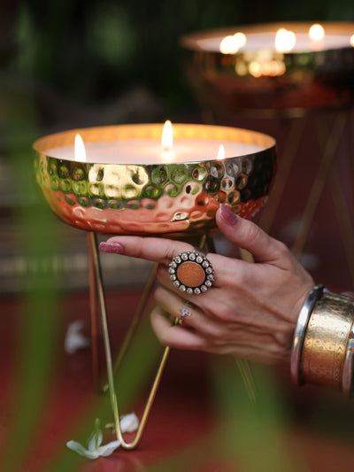Stardust Gold Hammered Candle Urlis on a stand set of 3