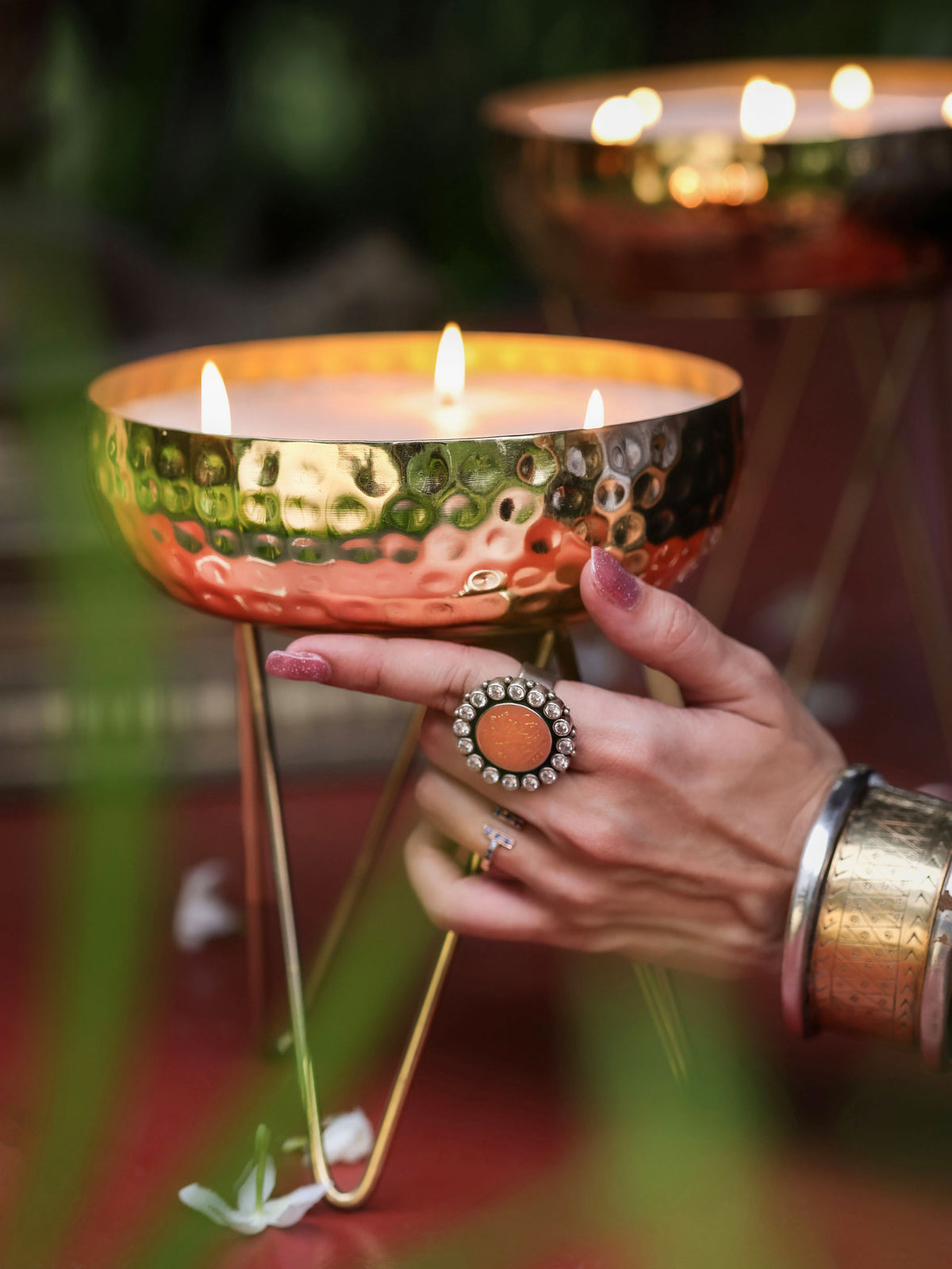 Stardust Gold Hammered Candle Urlis on a stand set of 3