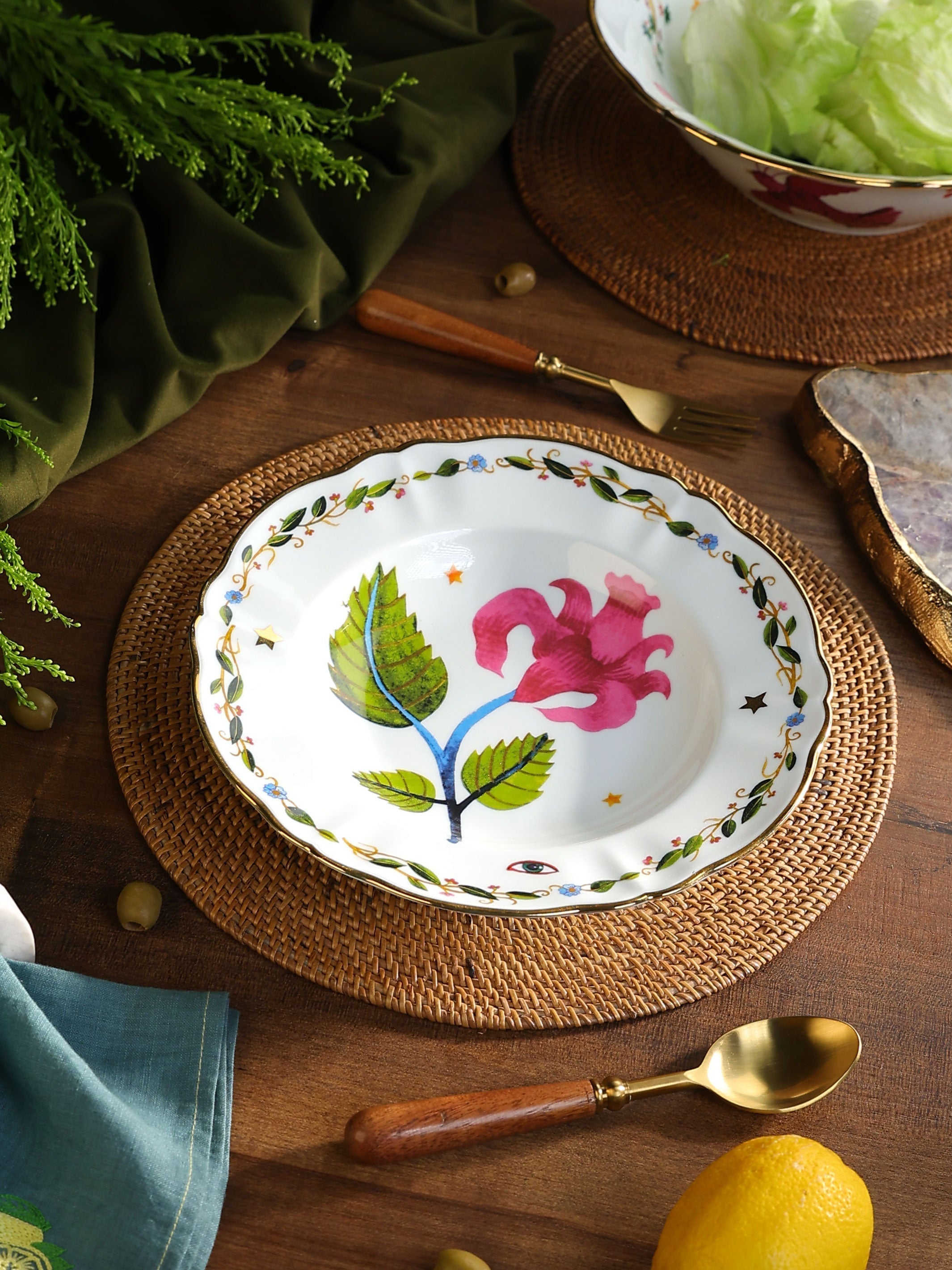 Pink Flower Deep Plate - Product Image 