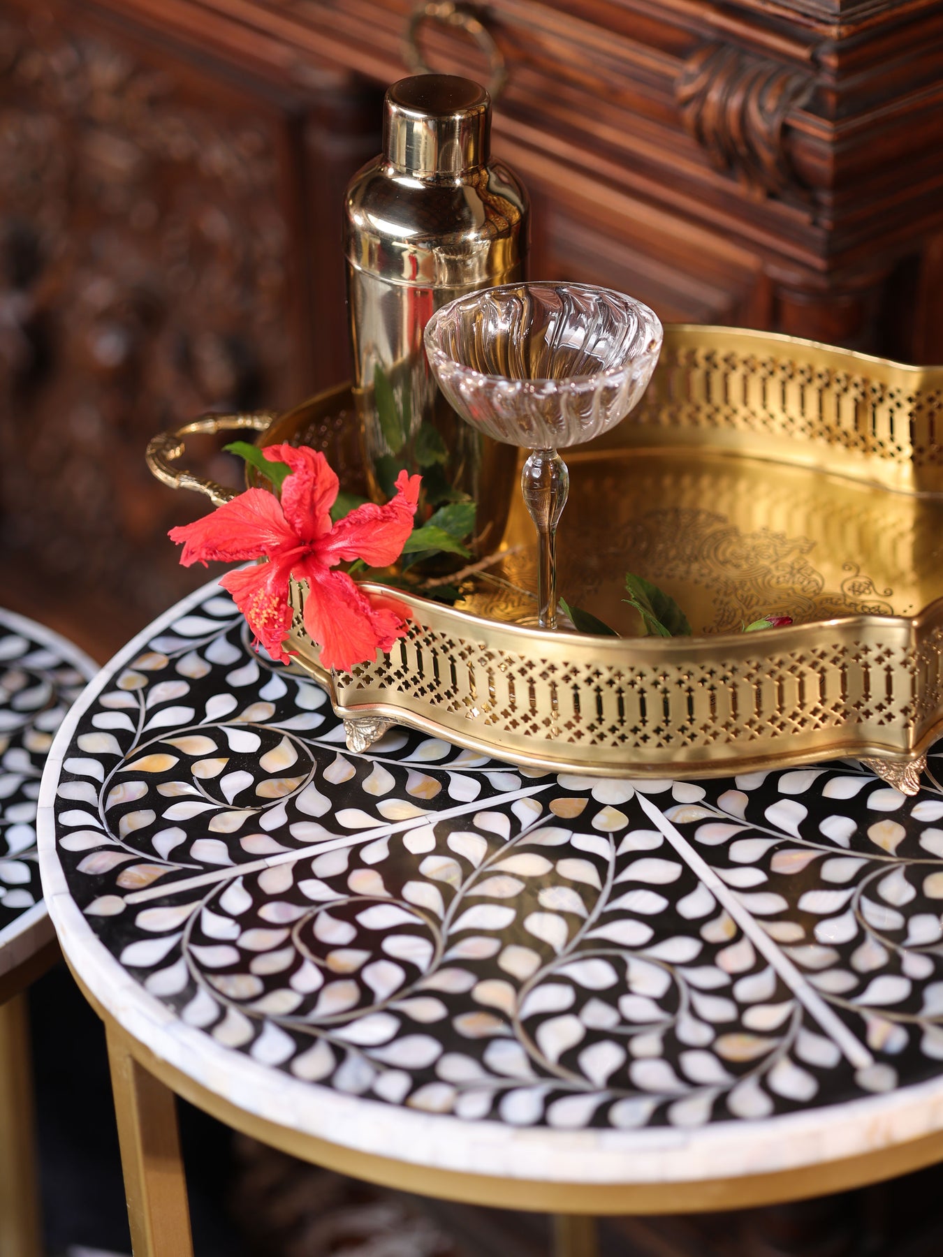 Handcrafted Inlay Nesting Table Set of 2-  Cleo