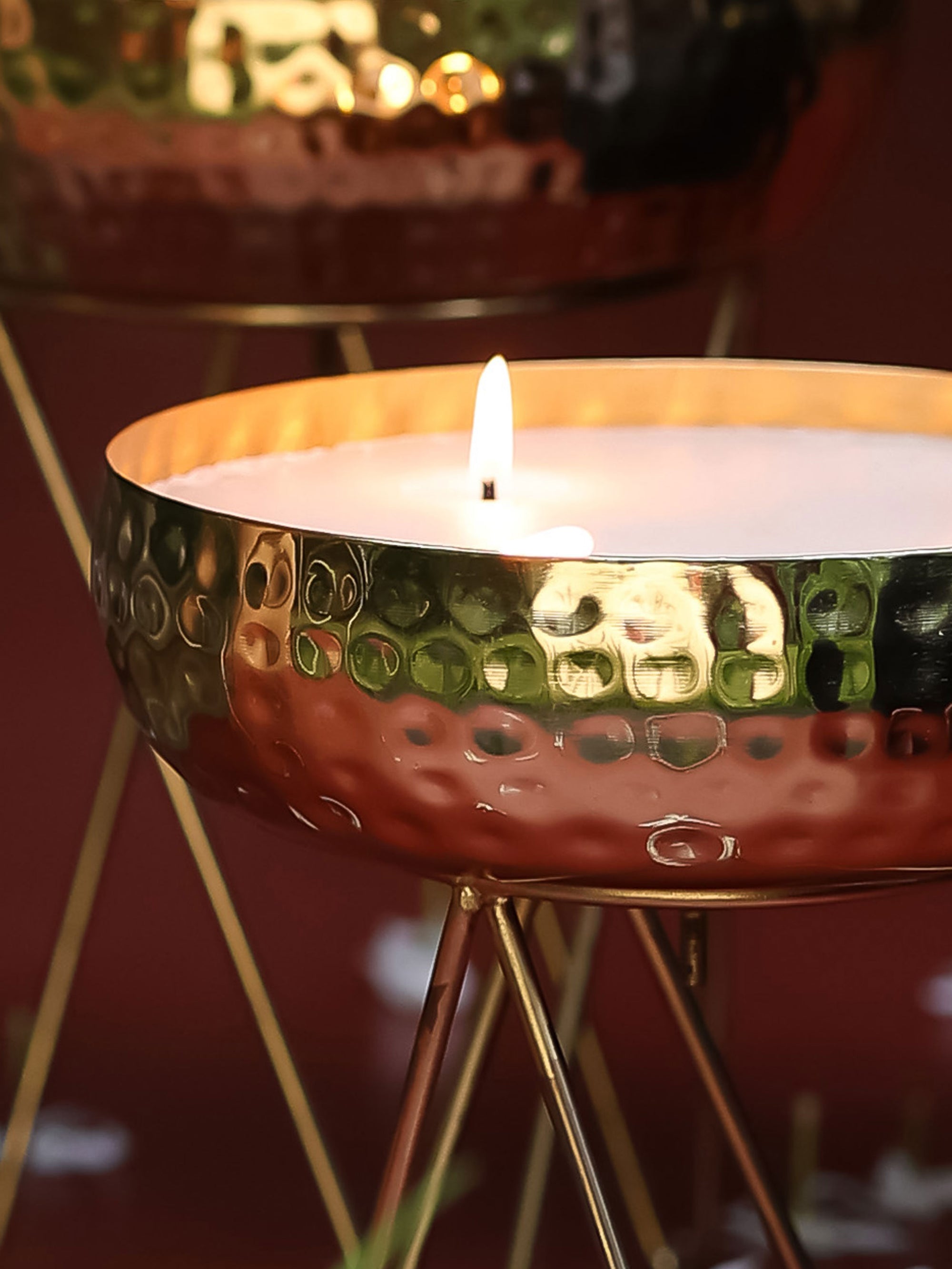 Stardust Gold Hammered Candle Urlis on a stand set of 3