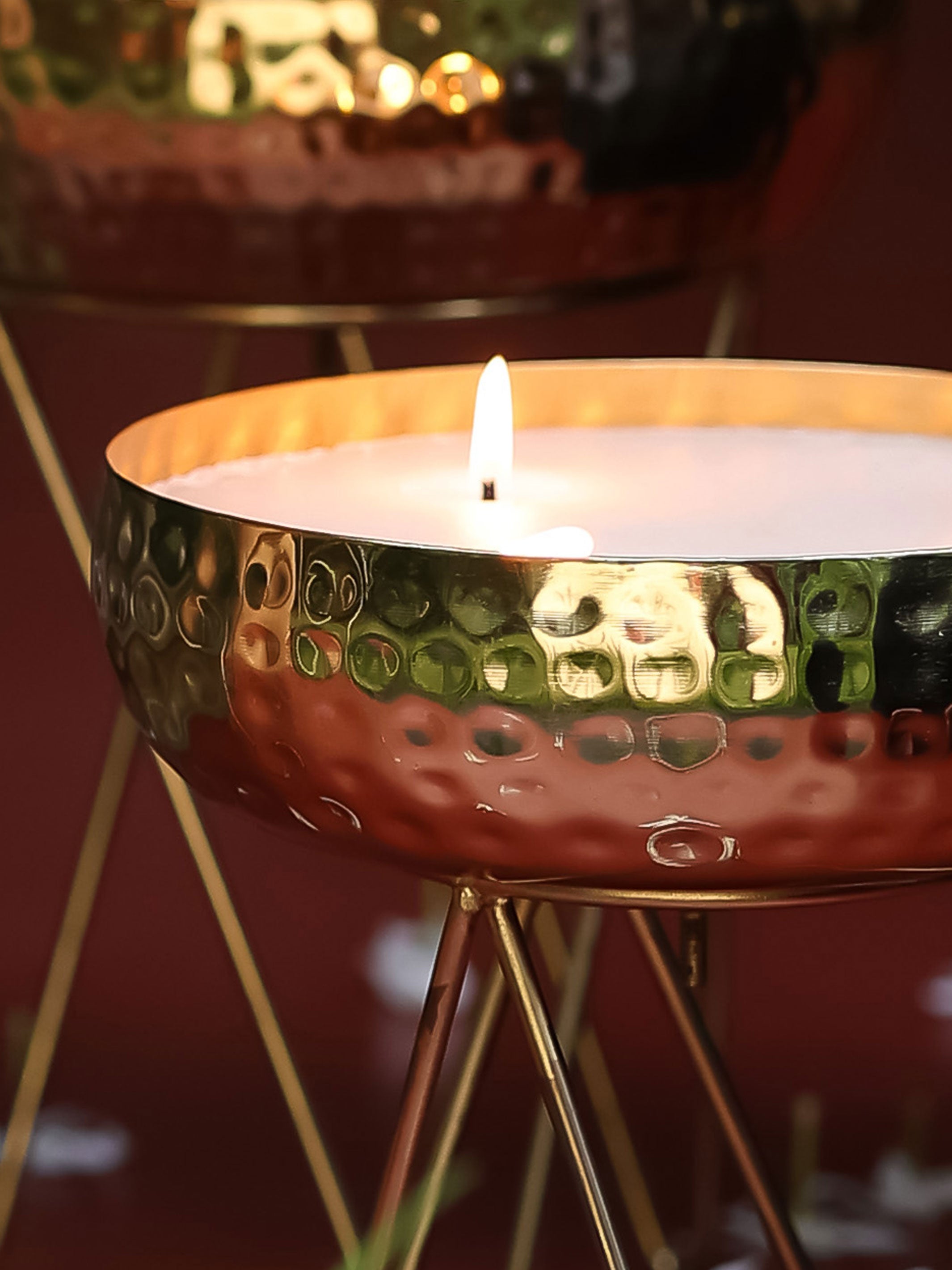 Stardust Gold Hammered Candle Urlis on a stand set of 3
