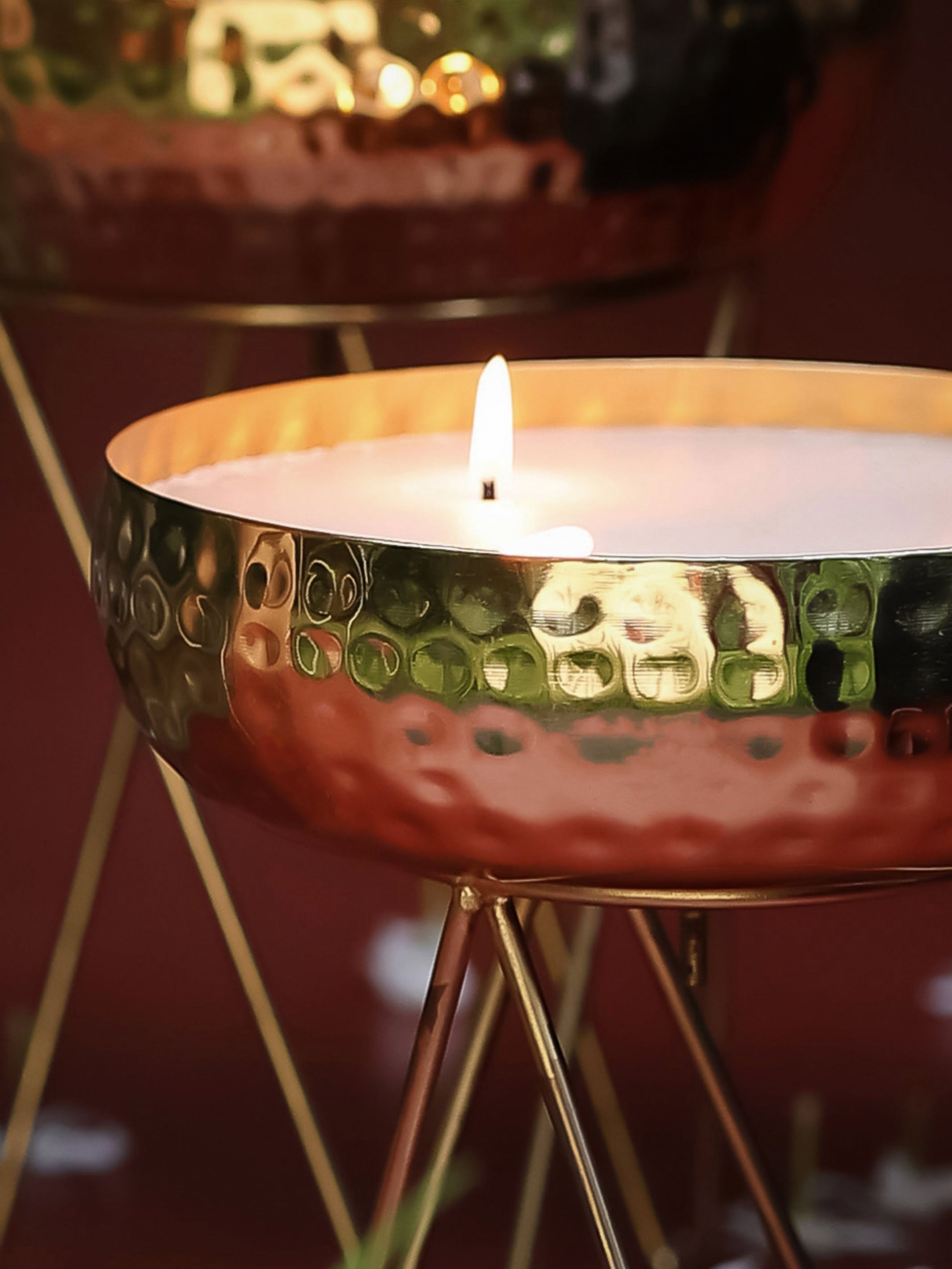 Stardust Gold Hammered Candle Urlis on a stand set of 3