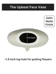 Ceramic Flower Vase | Set of 2 | Upbeat Face Vase 5.5" & Blowing Kiss Face Vase 6" | Ivory| Satin Matte Finish