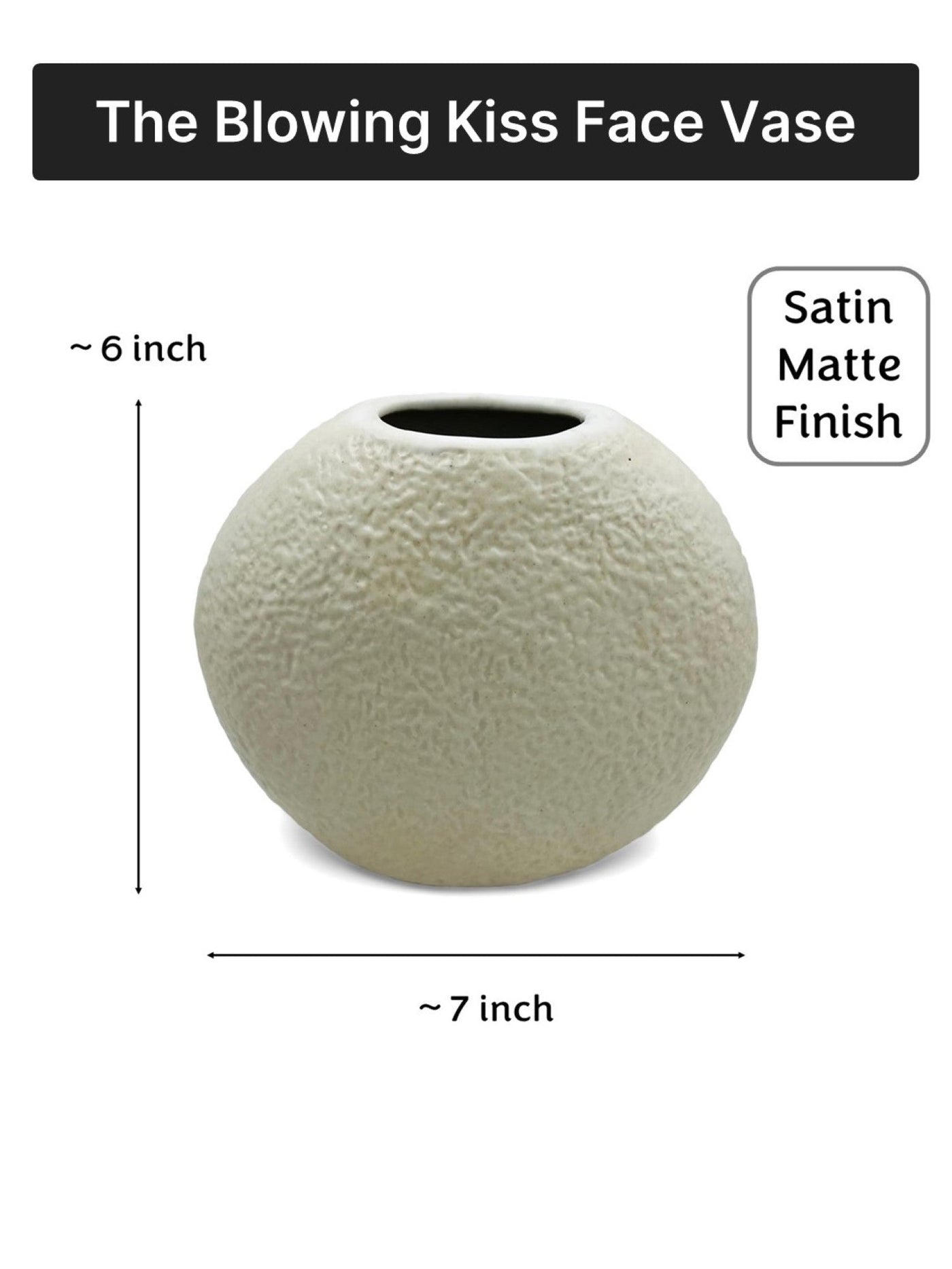 Ceramic Flower Vase | Set of 2 | Upbeat Face Vase 5.5" & Blowing Kiss Face Vase 6" | Ivory| Satin Matte Finish