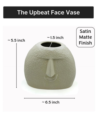 Ceramic Flower Vase | Set of 2 | Upbeat Face Vase 5.5" & Blowing Kiss Face Vase 6" | Ivory| Satin Matte Finish