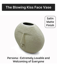 Ceramic Flower Vase | Set of 2 | Upbeat Face Vase 5.5" & Blowing Kiss Face Vase 6" | Ivory| Satin Matte Finish