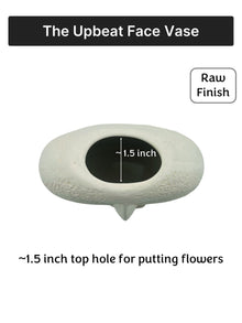 Ceramic Flower Vase | Set of 2 | Upbeat Face Vase 5.5" & Blowing Kiss Face Vase 6" | Ivory| Raw Finish