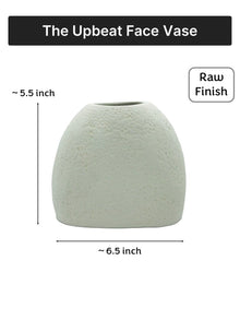 Ceramic Flower Vase | Set of 2 | Upbeat Face Vase 5.5" & Blowing Kiss Face Vase 6" | Ivory| Raw Finish