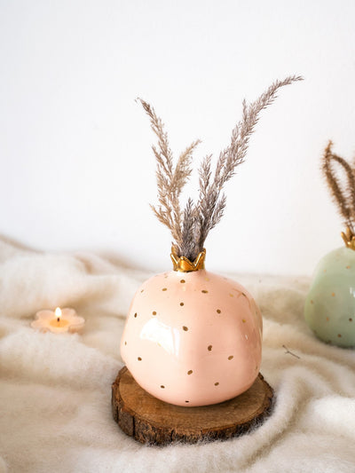 Ceramic Pomegranate Showpiece with Gold Plated Crown| 4 inch | Blush Pink