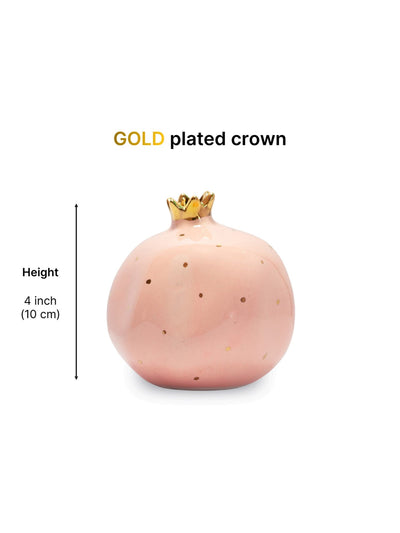 Ceramic Pomegranate Showpiece with Gold Plated Crown| 4 inch | Blush Pink